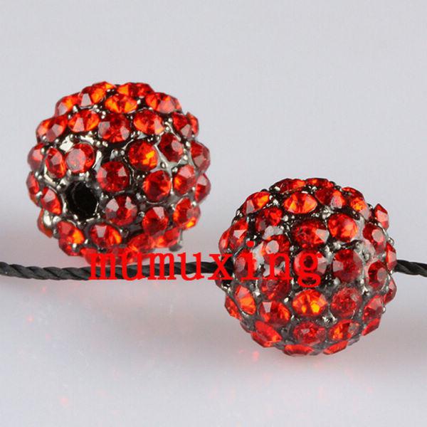 10MM / 12MM Red Crystal Disco Balls, Gun Metal Black Plated Pave Rhinestone Loose Beads 30PCS