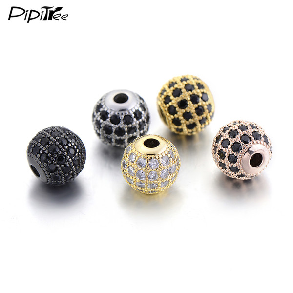 Pipitree DIY Black CZ Spacer Beads 6mm 8mm 10mm Copper Crystal Round Beads for Jewelry Making Bracelets Findings Wholesale