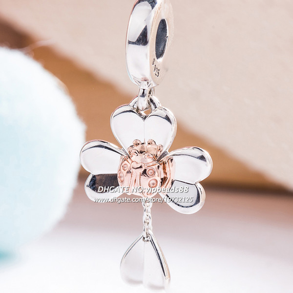 2019 Spring Release Two Tone 925 Sterling Silver Rose Clover & Ladybird Dangle charms beads Fits Original Pandora DIY Bracelets Necklaces