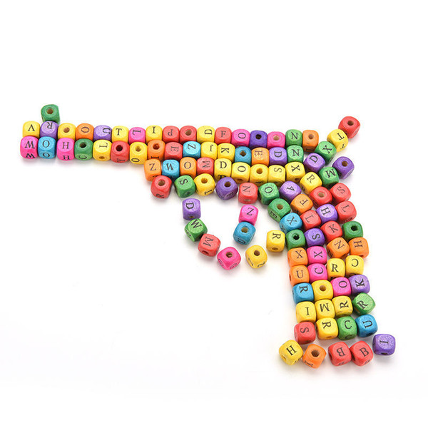 100pcs/set Cube Colourful Kids Learning Toys Kids DIY Mixed Letters Alphabet Wood Letters Bead Square Loose Beads