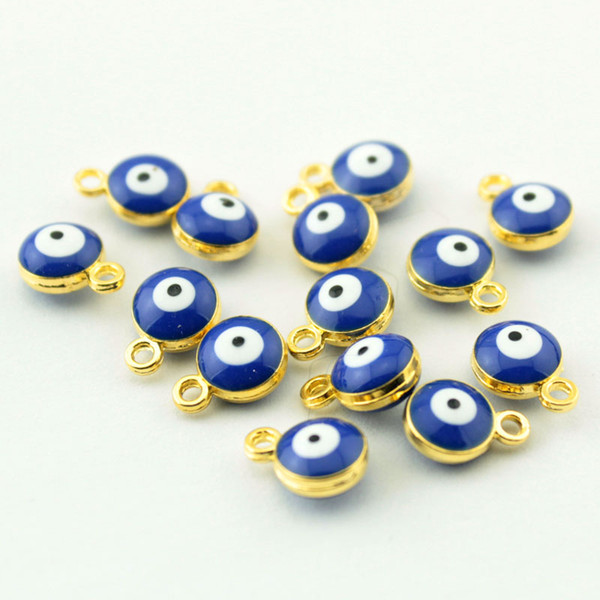 spacer 200pcs/lot 2 side Blue Evil Eye Spacer Beads Round Enamel Dark blue Silver Tone Evil Eye Pattern