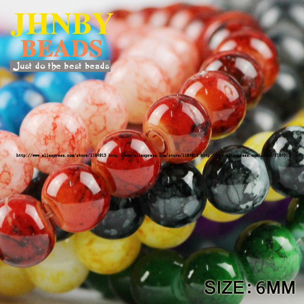 JHNBY Flowering glass beads 6MM 200pcs Top quality Loose Beads Round Assorted Colorful ball for Jewelry Bracelet making DIY