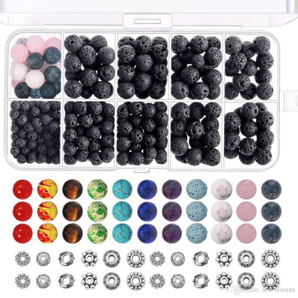 Free DHL 400pcs Loose Volcanic Rock Lava Beads Kit 8mm Natural Chakra Beads Box Set for Making Essential Oil Jewelry Necklace Bracelet H857F