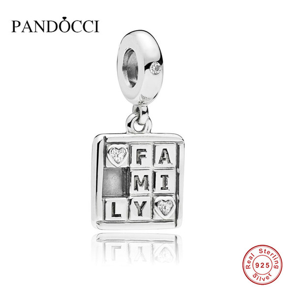 925 Sterling Silver Family Game Night Dangle Charm Clear CZ Original Fashion Jewelry Making Fits For Bracelets & Bangle PANDOCCI