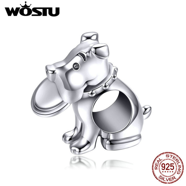 WOSTU Authentic 100% 925 Sterling Silver Plate Dog Beads Charm Fit Bracelet & Necklace Cute Real S925 Jewelry Making Gift CQC951