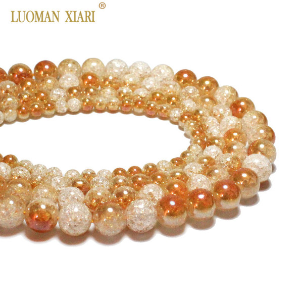 Wholesale One Side Plated Orange White Snow Cracked Crystal Natural Stone Beads For Jewelry Making DIY Bracelet Necklace 6-12mm