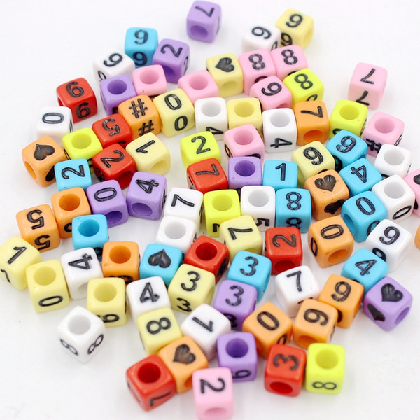 New 6*6mm 100pcs Handmade Mixed Square Colorful Numbers Acrylic Beads for DIY Bracelet Necklace Random letter Gift