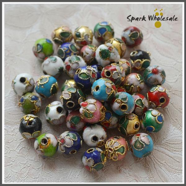 200pcs/lot Wholesale Filligree 8mm Cloisonne Loose Beads Mixed Colors Handmade Flower Enamel Beads Christmas Gifts DIY Jewelry Beads