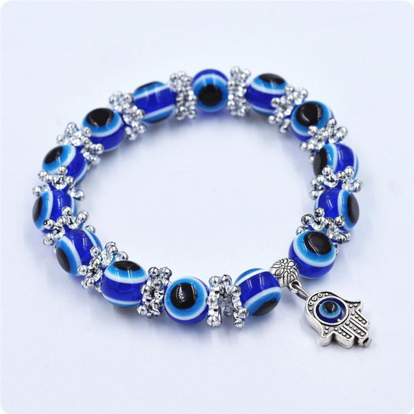 Retro Blue Eye beads Hamsa chain Hallmarked Silver Core Murano hand-made Glass For European Charm Bracelet