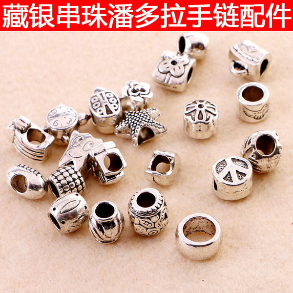 Loose Beads Mixed Design Antique Silver Acrylic Beads Spacers Beads Fit Pandora Bracelet European Charm bracelets chain Accessories Jewelry