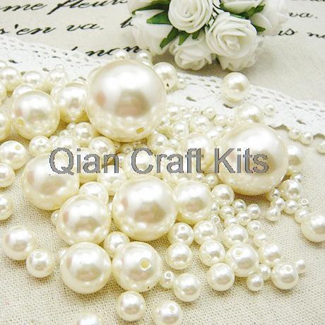 1000pcs mixed sizes 4mm-14mm Ivory or white Pearls Faux Imitation Plastic Beads Wedding Centerpiece Vase Filler decor Jewelry