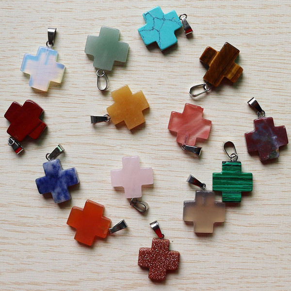 Cross Pendant wholesale jewelry mixed color assort cross pendants charms fit Necklaces jewelry making fashion natural stone pendants