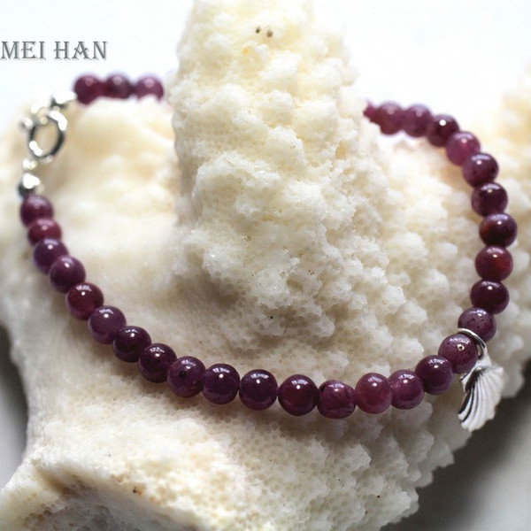 Nice bracelet made from natural 4-4.5mm Burma rubyy smooth round stone beads & 925 silver fitting