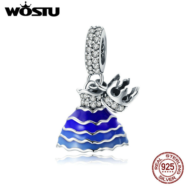 WOSTU Hot Sale 925 Sterling Silver Princess Crown Dress Dream Charm Bead Fit Original Bracelet Authentic Fine Jewelry CQC794