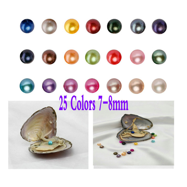 Wholesale Freshwater Pearl Oyster 2018 new Round 7-8mm 25 Colors freshwater natural Cultured in Fresh Oyster Pearl Christmas Jewelry Gift