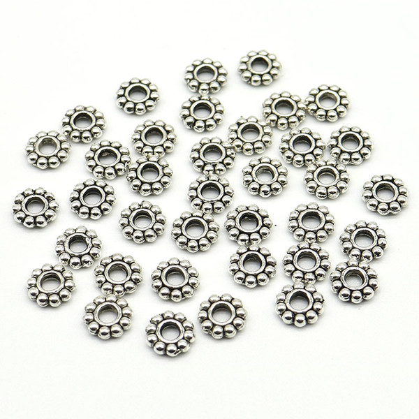 6mm Wholesale 100pcs/200pcs/lot Daisy Flower Spacers bead Metal Gold Tibetan Silver Spacer Beads for Jewelry Making hole is 2mm