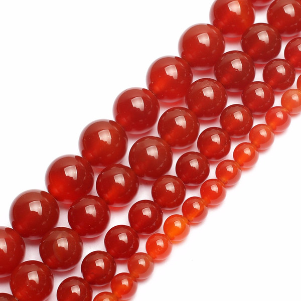 Natural Stone Beads Smooth Round Red Carnelian Onyx Loose Beads For Jewelry Making 15.5