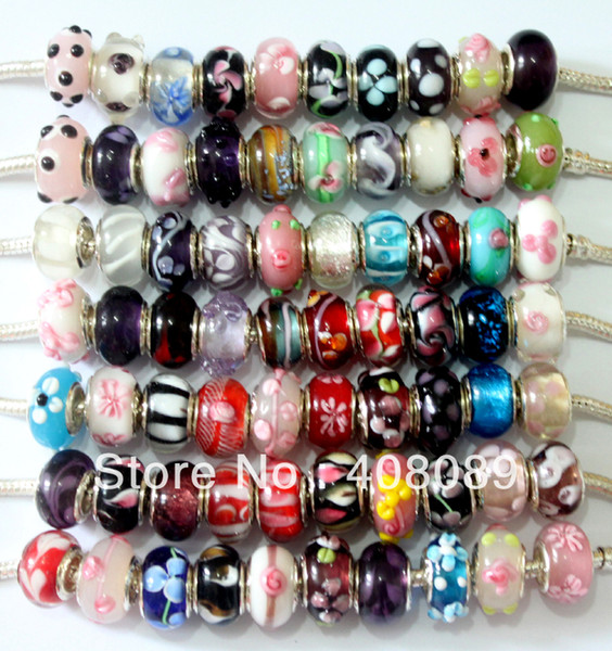 Wholesale 200Pcs Lampwork Glass Beads Big Hole Murano Glass Charm Bead For Pandora Bracelet Charm Bracelets & Necklace Mix Color