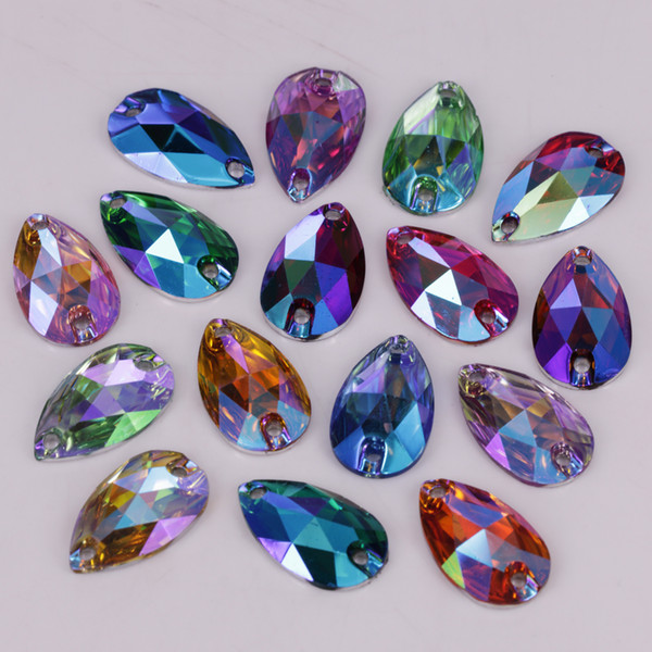 100pcs/Lot 17*28mm Colors AB Flat Back Resin Teardrop Sew On Stones