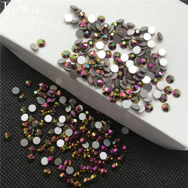 Topstone Non Hotfix Rhinestones Flatback Rainbow Gold Color ss3-ss20 Glass Crystals 3D Nail art decoration