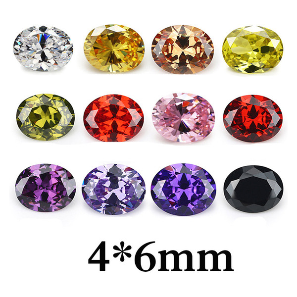 100pcs/ pack 5A loose oval faceted cut zircon beads stones 4x6mm wholesale VVS 12 colors cubic jewelry DIY gemstones findings good quality