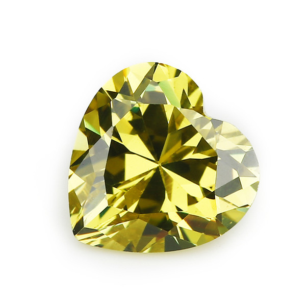 High quality cheap 100 PCS/ bag 7*7 mm heart Faceted Cut Shape 5A Loose olive yellow Cubic zirconia beads for jewelry diy