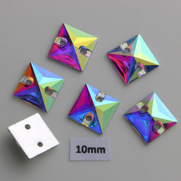 Free Shipping, 100pcs/Lot, 10mm Crystal AB / Clear AB Square sew on stones flat back resin sew on rhinestones