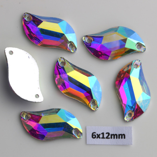 Free Shipping! 100pcs/Lot, 6*12mm Crystal AB / Clear AB Flat Back #3233 S-shaped Resin Sew On Stones