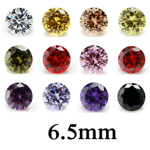 Wholesale 100pcs a bag 6.5mm 5A loose round faceted cut zircon beads VVS cubic DIY good quality loose gemstones accessories 12 colors