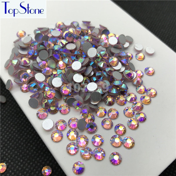 TopStone Lt Pink AB Color ss3-ss30 Round Glass Crystal Flatbacks Nail Art 3D Stones Glue On Non Hotfix Rhinestones