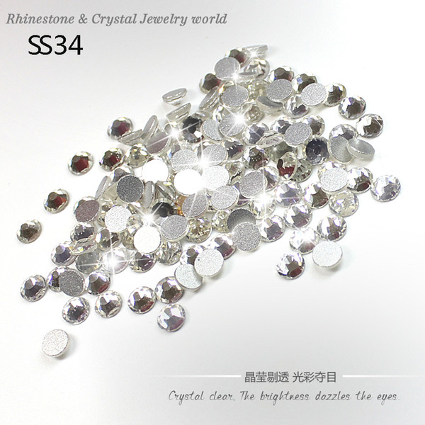 QIAO SS34(7.1mm-7.2mm) Crystal Clear Glass Rhinestone 288pcs/lot Foild 3D Glue on Garment Non-hotfix flatback rhinestones