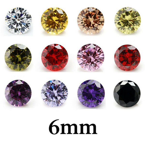 Pack of 100pcs 6mm 5A loose round faceted cut zircon beads gem wholesale cubic DIY hig quality VVS loose gemstones accessories 12 colors