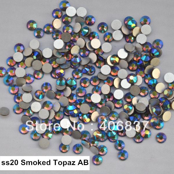 Free Shipping! 1440pcs/Lot, ss20 (4.8-5.0mm) Smoked Topaz AB Flat Back Non Hotfix Glue On Nail Art Rhinestones