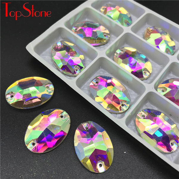 TopStone Oval Crystal Sew On Rhinestone Flatback AB Color Glass Strass Sew-on Stone For Garment Dress DIY Decoration