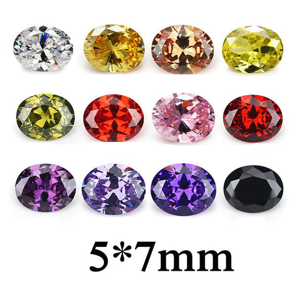 100pcs/ pack 5x7mm 5A loose oval faceted cut zircon beads wholesale VVS 12 colors cubic jewelry DIY gemstones findings good quality