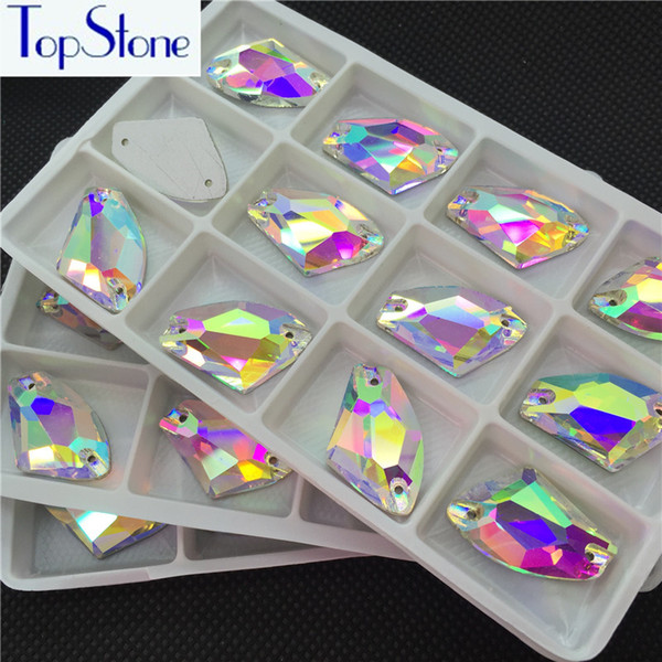 Clear AB Color Glass Crystal AX Shape Sew On Rhinestone Flatback 2 Holes Galactic Shape Sewing Stone Dress Making 5x10~16x27mm