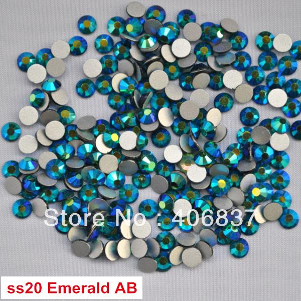 Free Shipping! 1440pcs/Lot, ss20 (4.8-5.0mm) Emerald AB Flat Back Non Hotfix Glue On Nail Art Rhinestones