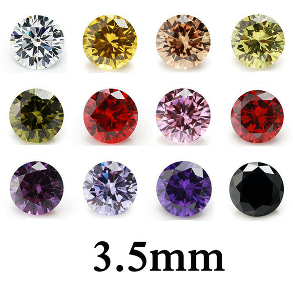 100pcs/ bag 3.5mm round cut 5A loose zircon beads gem hig quality cubic DIY VVS loose gemstones findings wholesale 12 colors available