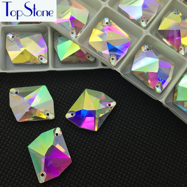 TopStone Crystal Clear AB Cosmic Shape Sewing rhinestones Size 11x14,13x17,16x21,21x27mm Glass Sew On Stone for Dress Decoration