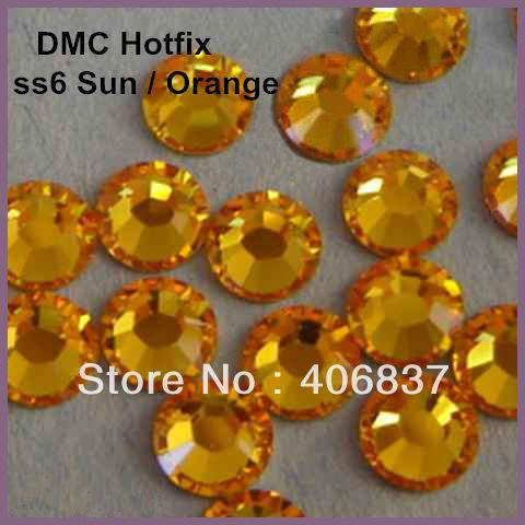 Free Shipping! 1440pcs/Lot, ss6 (1.9-2.1mm) High Quality DMC Sun/Orange Iron On Rhinestones / Hot fix Rhinestones