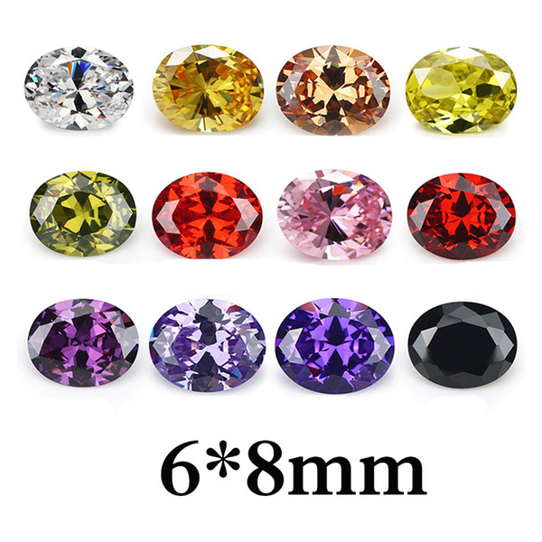 100pcs a bag 6x8mm 5A loose oval faceted cut zircon beads wholesale VVS 12 colors cubic jewelry DIY gemstones findings good quality