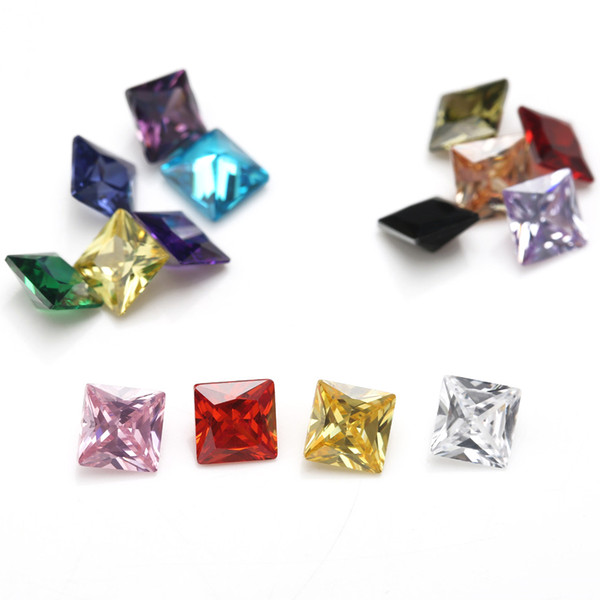 wholesale Facotry direct mix color 30 PCS/ bag 7*7 mm princess Faceted Cut Shape 5A VVS Loose Cubic zirconia for jewelry diy free shipping