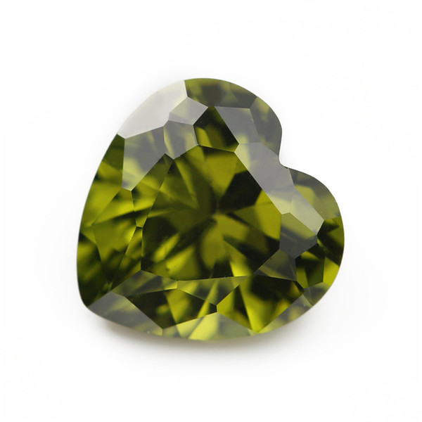 High quality shining 100 PCS/ bag 8*8 mm heart Faceted Cut Shape 5A Loose olive green Cubic zirconia beads for jewelry diy