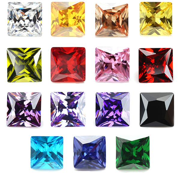 wholesale mix color 30 PCS/ bag 4*4 mm princess Faceted Cut Shape 5A VVS Loose Cubic zirconia for jewelry diy free shipping