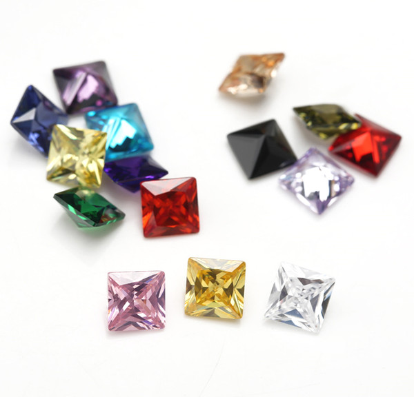 Facotry direct mix color 30 PCS/ bag 6*6 mm princess Faceted Cut Shape 5A VVS Loose Cubic zirconia for jewelry diy free shipping