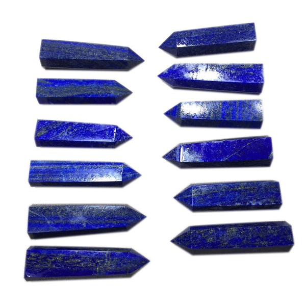 Natural Lapis Gemstone Crystal Hexagonal Pointed Reiki Chakra Faceted Prism Wand Stone Home Decor free shipping QT6C003