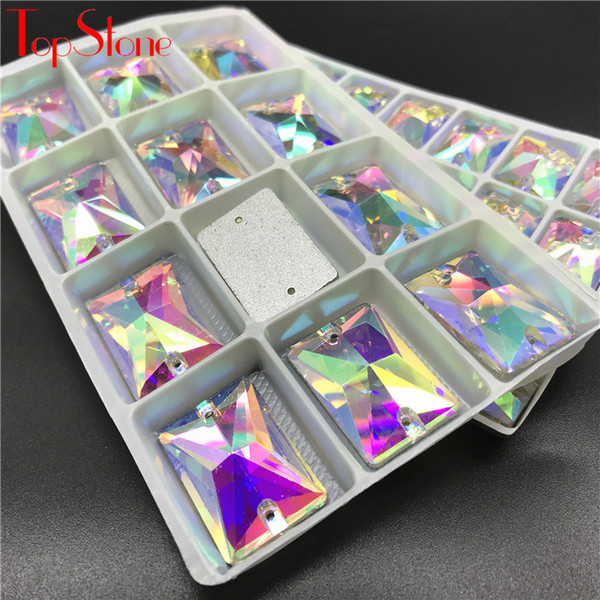 TopStone AB Rectangle Sew On Rhinestone Glass Crystal Strass Sew-on Stone Flatback For DIY Dress Clothing Decoration