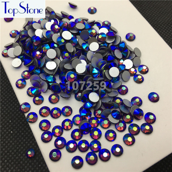 Topstone Amethyst AB Color ss3-ss30 Round Glass Crystal Flatbacks Nail Art 3D Stones Glue On Non Hotfix Rhinestones