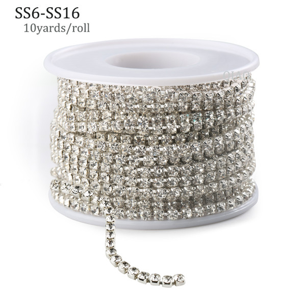 10yards/roll Clear Crystal SS6-SS16(2mm-4mm) Silver Base Copper Cup Rhinestone Chain Apparel Sewing Style diy Beauty Accessories