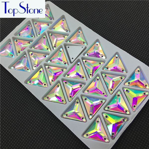 Clear AB Glass Crystal Triangle Sew On Rhinestones 12mm 16mm 22mm 3 Holes Sewing On Stone DIY Garment Jewelry Stone